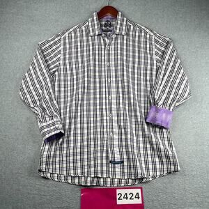English Laundry Shirt Purple White Plaid Flip Cuff Button Up Long Sleeve Mens 17